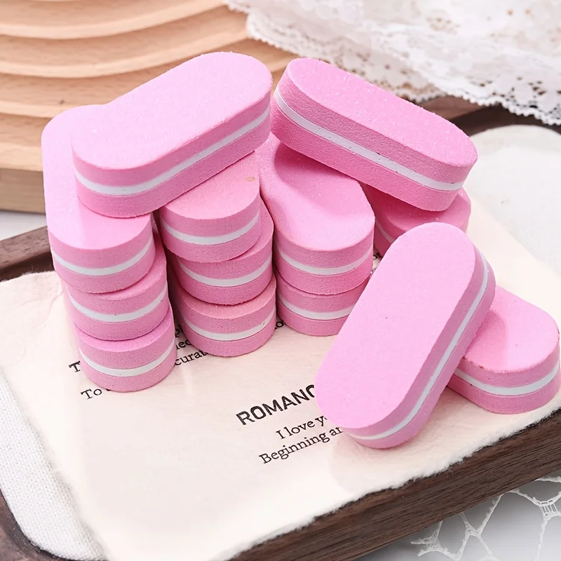 6pcs Mini Double-Sided Sponge Pink Oval Nail Buffing Blocks Pink Polishing Tools Nail Art Files Professional Nail Care Tool
