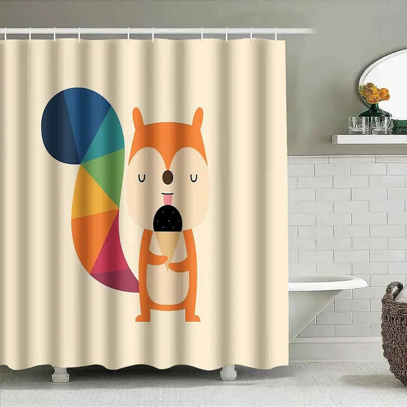 لطيف الغابات الحيوانات دش الستار الغابات الثعلب الغزلان أرنب الحمام ديكور مجموعة مقاوم للماء خمر مزرعة نمط المنزل #4