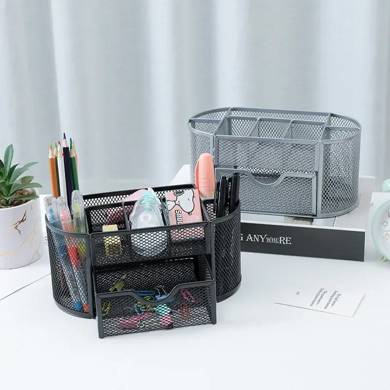 Simple metal multifunctional creative pen holder, multi grid pen holder, drawer style nine grid desktop storage box