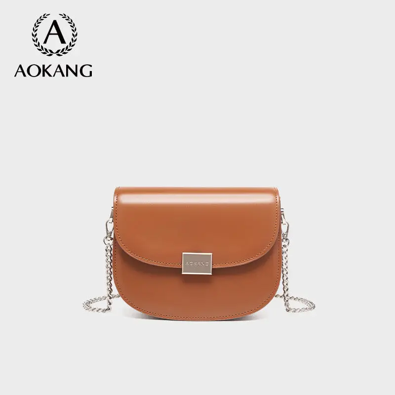 

Aokang Bags 2024 New High-end Saddle Bag Textured Cowhide Small Fragrant Fashion Versatile Shoulder Crossbody Bags for Women