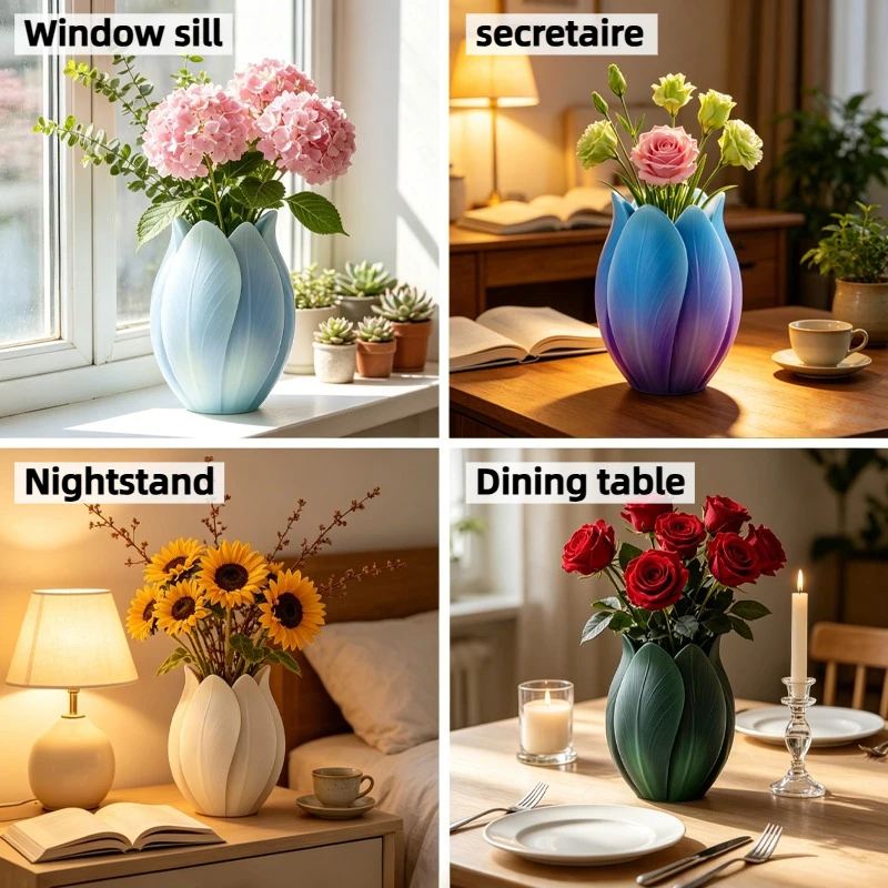 1PC 3D Flower Pots Silicone Mold Tulip Design Reusable Multi-purpose Resin Mold for Vase Storage Jar Plant Pot Easy To Demold