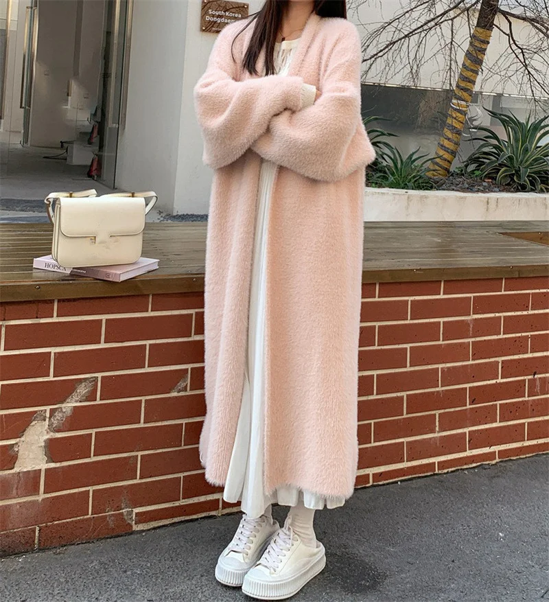 Long Cardigan for Women Cardigans 2024 Autumn Winter Knitted fluffy Sweater Fashion Loose Outerwears Korean Popular Clothes