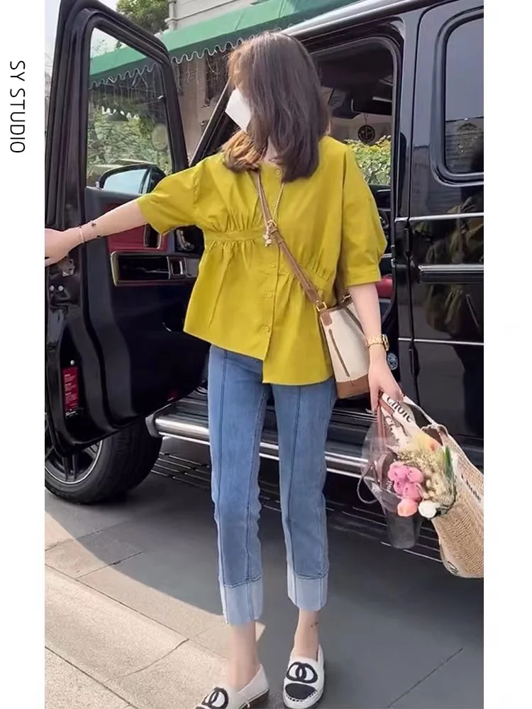 

plus Size Summer 2024 Women's Fashion Slimming Short Sleeve Two-Piece Set Conceal Meat Youthful Style Cotton Comfortable Fit