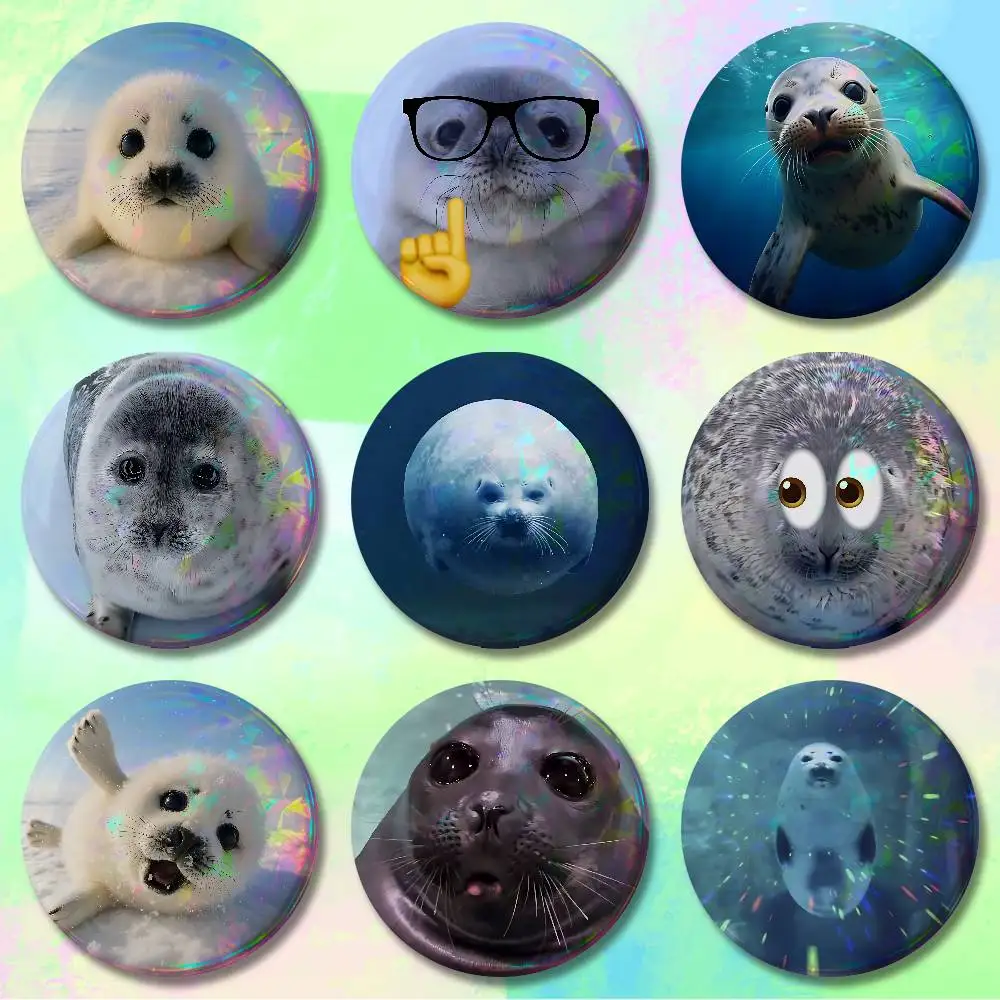 58mm 44mm HD Print Brooch Funny S-Seal Sea Badges Pretty Derby Round Display Brooches Lapel Pins