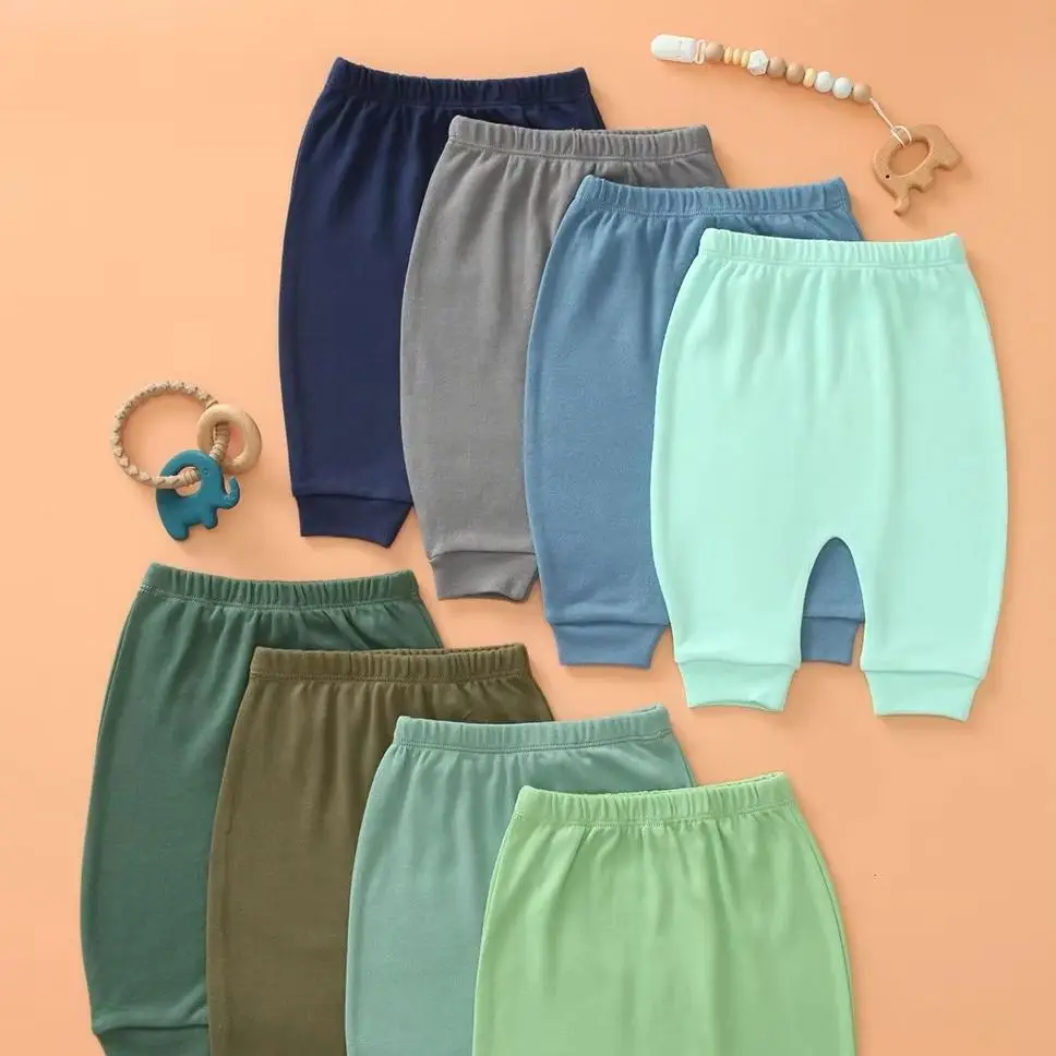

Упаковка из 8 удобных хлопковых штанов для маленьких мальчиков и девочек, леггинсы с подтяжками для младенцев, спортивные штаны унисекс для малышей, однотонные