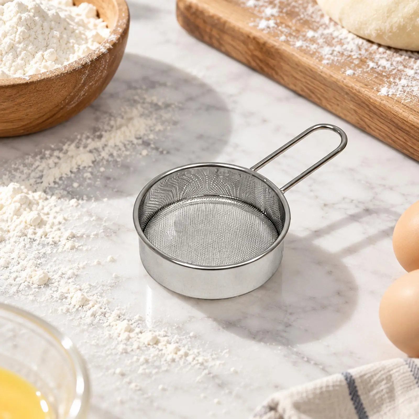 4 Pieces Mini Flour Sieve Compact Mini Handheld Sifter Stainless Steel Sieve with Handle Lightweight Fine Mesh Strainer Small