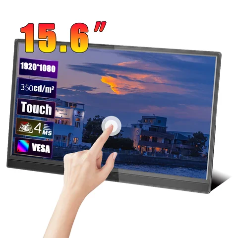15.6 인치 휴대용 모니터 1920x1080 60Hz IPS 패널 Touchsceen HDMI 호환 PS4 PS5 스위치 노트북 내장 스피커