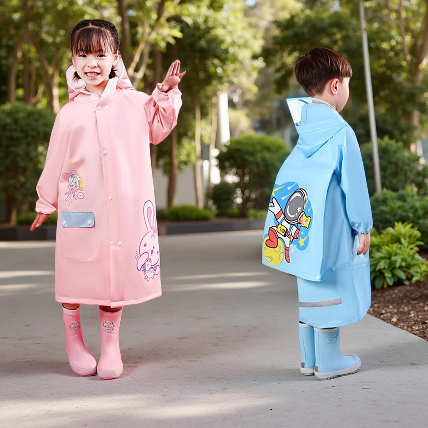 Kids Raincoats  Children's Cartoon Waterproof Rain Jacket Girls Boys Reusable Hooded Outwear Rain Coat 5-6-7-9-10-11-12Years