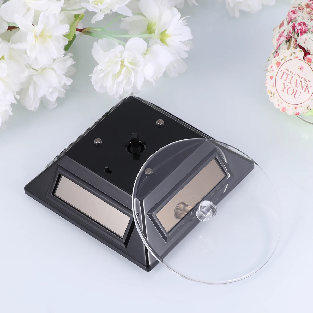 

1Pcs Solar Display Stand Black Rotating Platform for Jewelry Watches Mobile Phones Digital Cameras Energy Saving Display