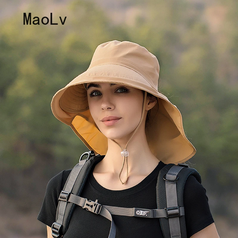 Summer Hat Women Outdoor UV Anti Neck Protection Sun Visor men Fishing Hiking Wide Brim Shawl Sunscreen Ponytail Cap undefine