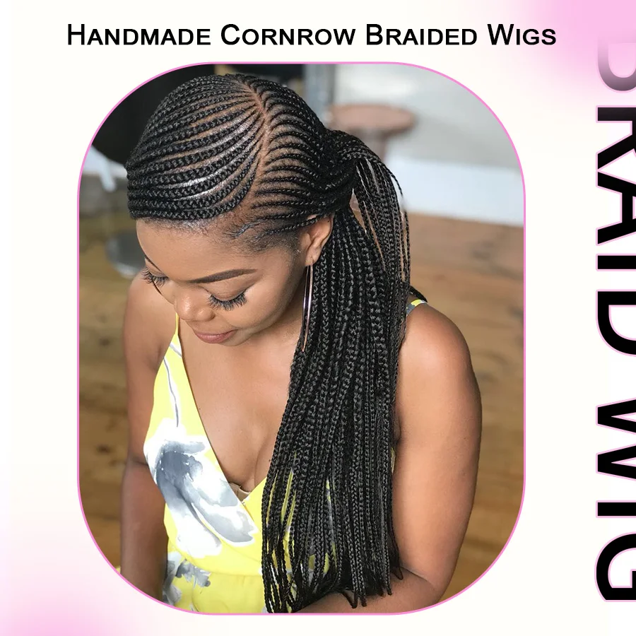 Cornrows Braids Lace Wig 36 Inches Side Part Braided Wigs Doudle Dutch With Baby Hair For Black Women Synthetic Lace Front Wigs