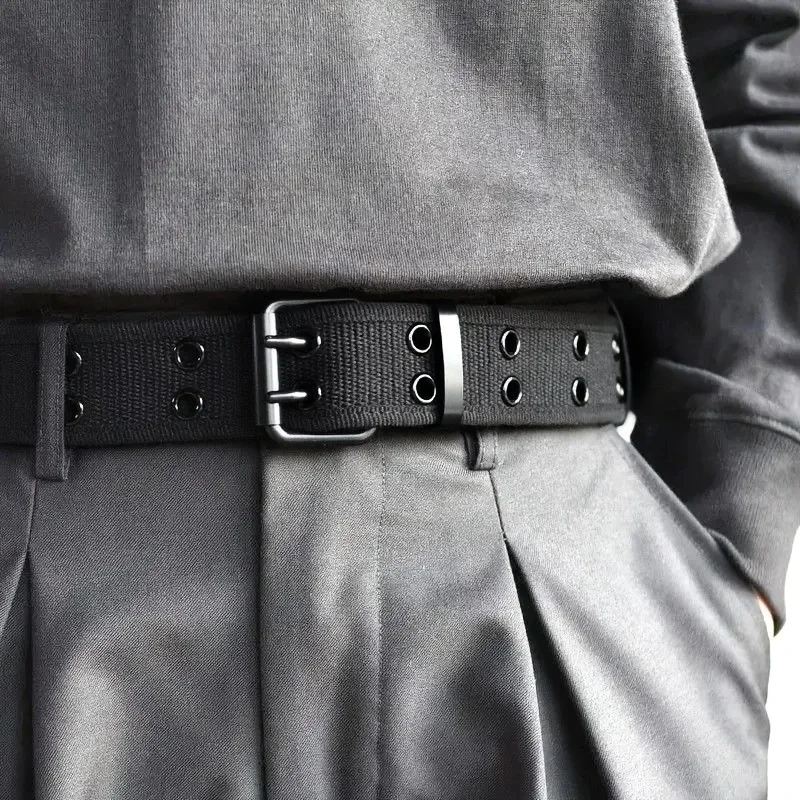 

2024 New Men's Double Row Needle Buckle Woven Belt Women's Leisure Sports Outdoor Work Belt with Cargo Pants Jeans Belt Neut