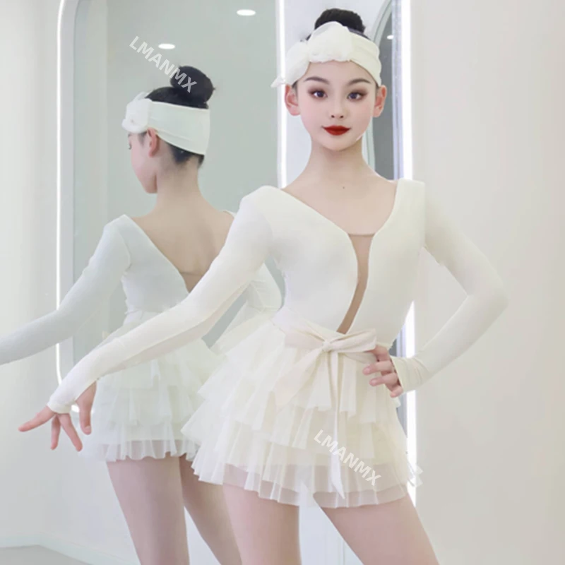 Nowa sukienka do tańca latynoamerykańskiego 2025, dziewczęca sukienka do ćwiczeń jesienno-zimowych, wysokiej jakości zestaw sukienek do występów, biała