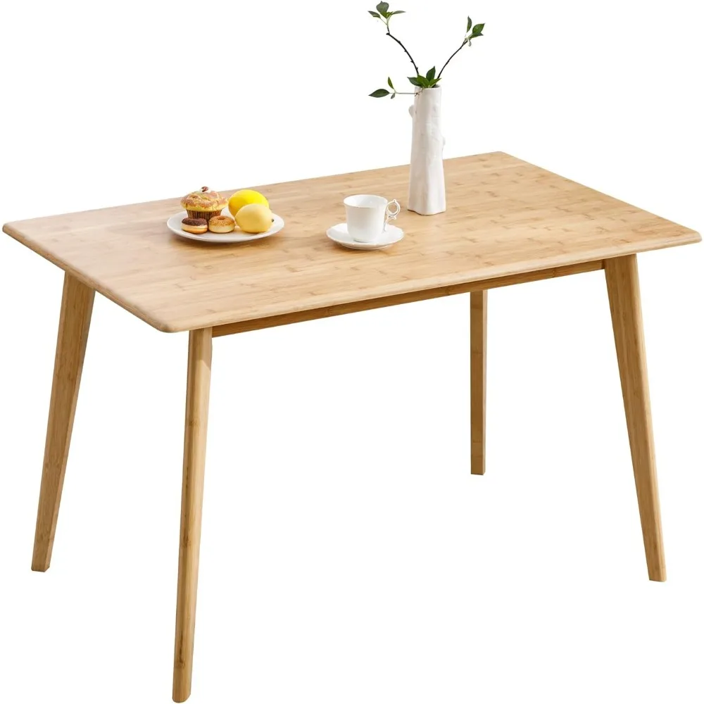 Esstisch, rechteckig, für Küche und Esszimmer, 100 % massives Bambusholz, quadratischer Mid-Century-Tisch für kleine Räume, 47 Zoll, Natur