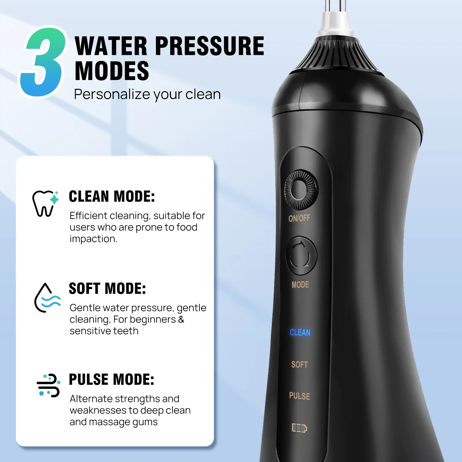 الأسنان عن طريق الفم الري جهاز تنظيف الأسنان بالماء موضوع الأسنان اختيار الفم غسالة 6 فوهات 3 طرق 320 مللي خزان IPX6 مقاوم للماء