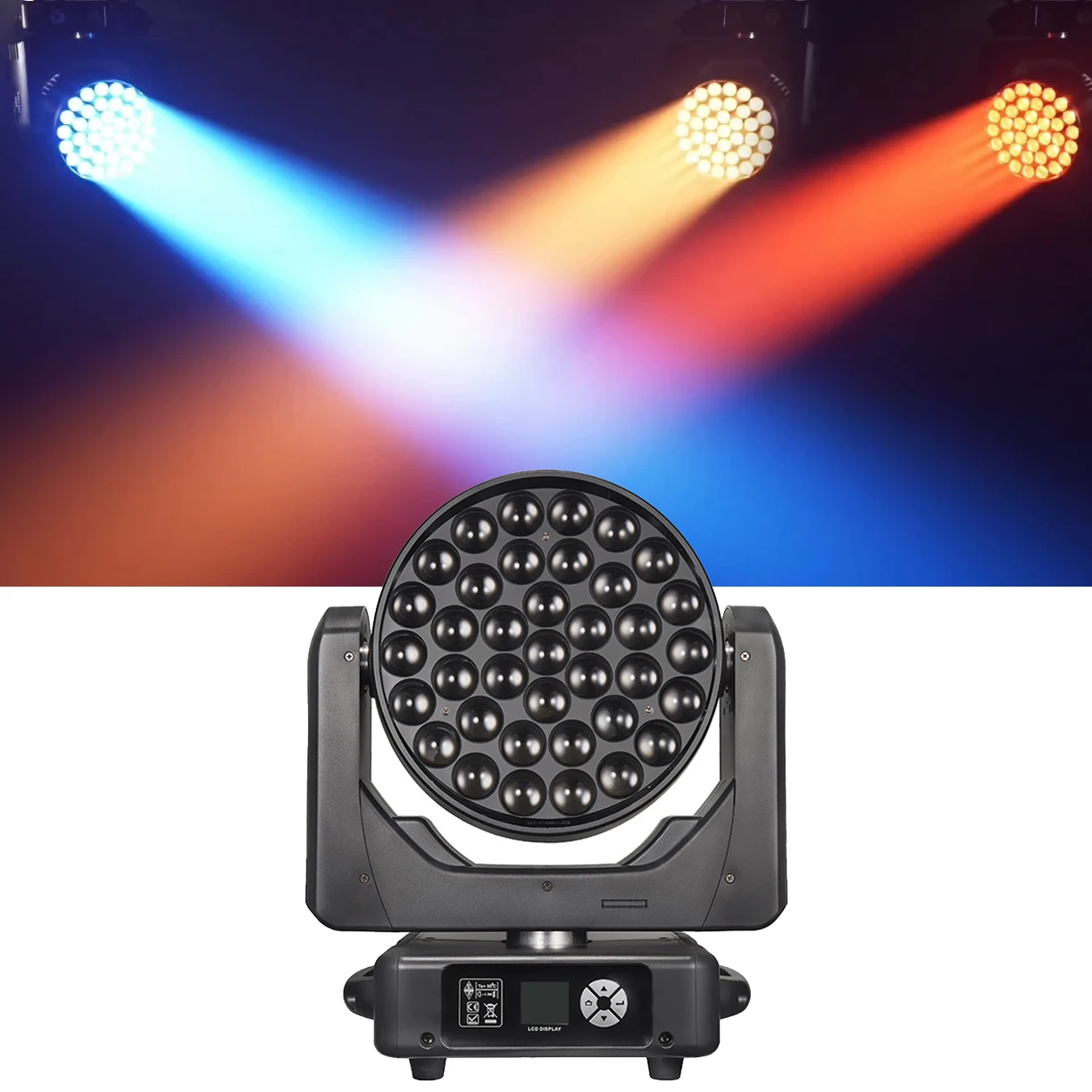 37x15W RGBW 4in1 Zoom Wash Moving Head Light 500W 10-60° Zoom DMX512 Sound Activated Stage Light for Bar Concert Club Party Show