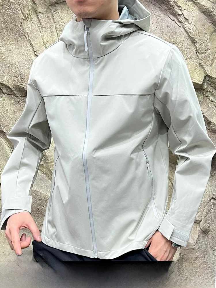 

Windproof Waterproof Wear-resistant Breathable Outdoor Casual Men's Jaet Hooded Coat Stand Fit Polyester Fiber Long Sve