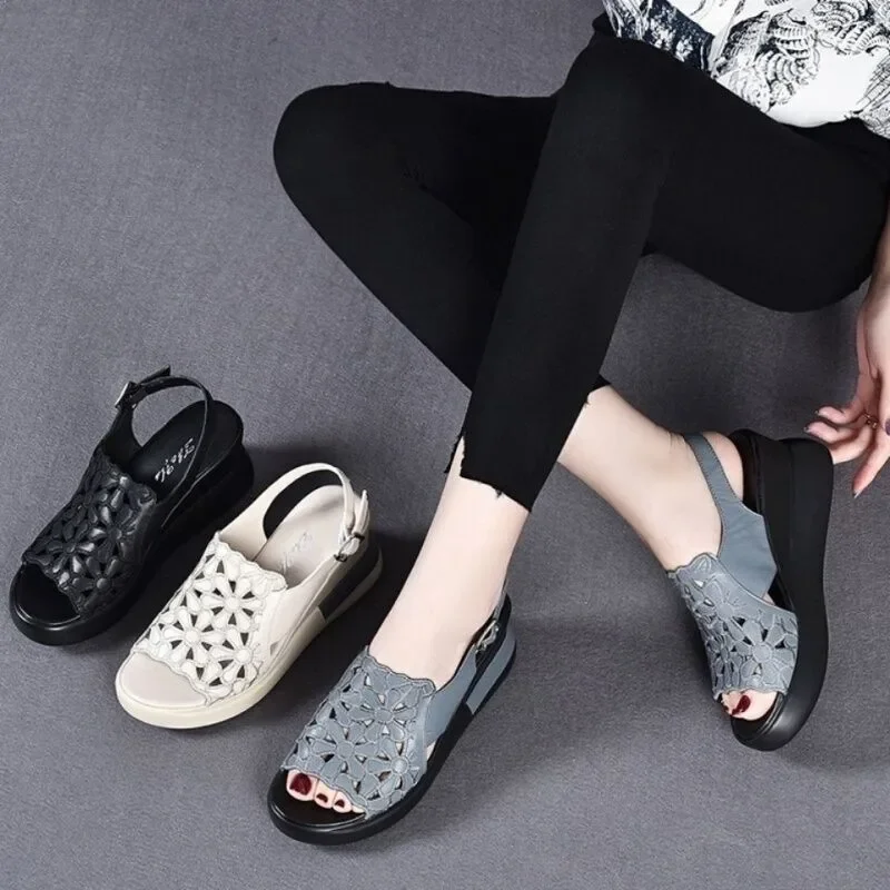 

Women’s Sandals Platform Wedge Heel Sandals Leather Sandals Peep Toe Wedges Summer Slippers Elegant Summer Shoes