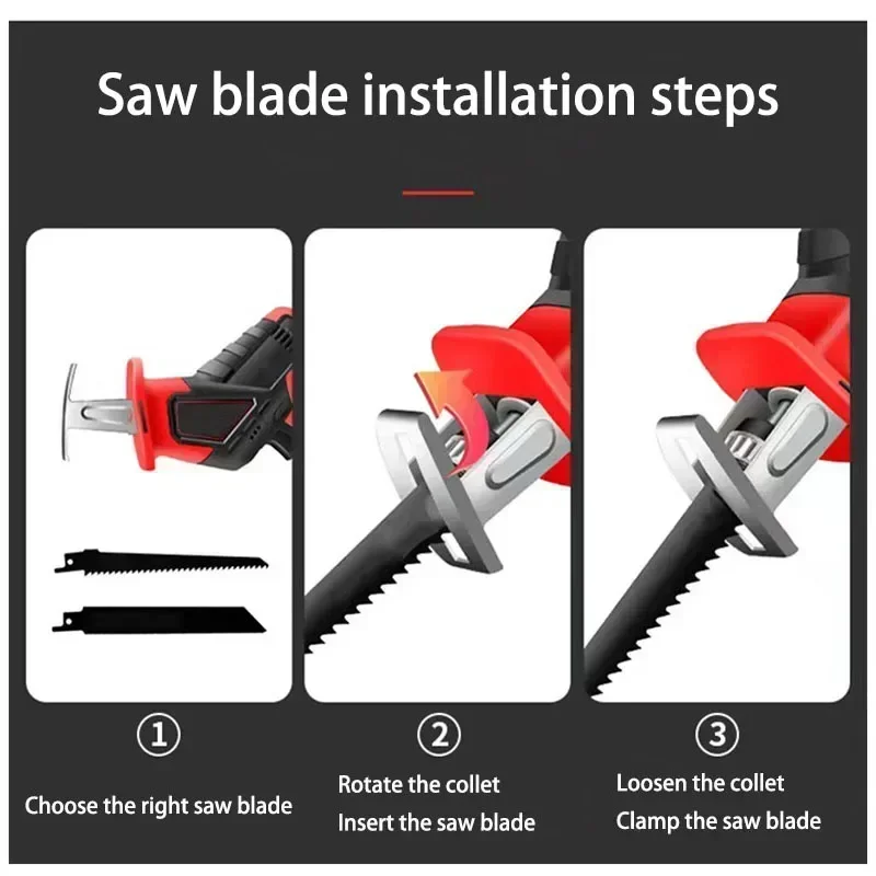 21V Cordless Electric Reciprocating Saw Quick Change Blade Rechargeable Li-ion Battery Saw Metal Wood PVC Cutting Power Tools