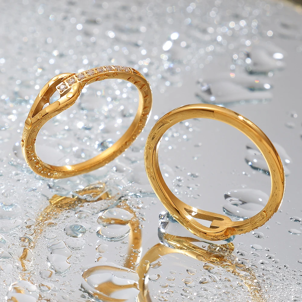 Stainless Steel Knot Eternity Ring Inlaid Zircon Luxury Minimalist Eternal Band Finger Rings Couple Matching Jewelry Gift