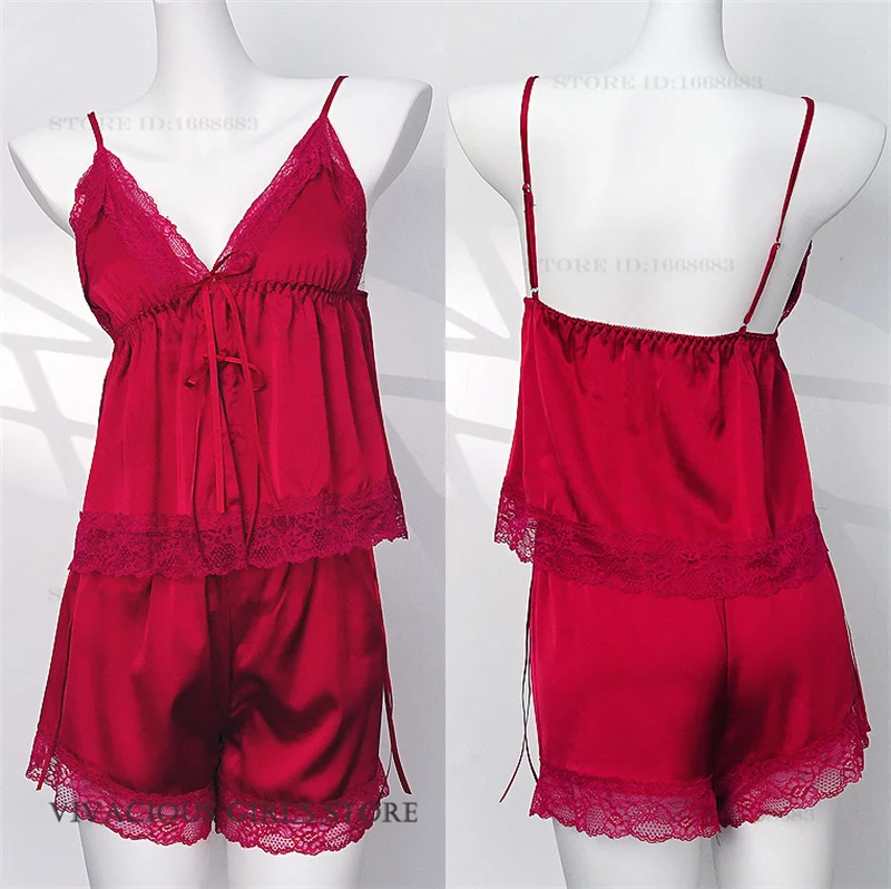 

Новый летний комплект женской шелковой атласной пижамы: сексуальное белье, пижамный костюм с топом на бретельках и шортами, свободная домашняя одежда для отдыха