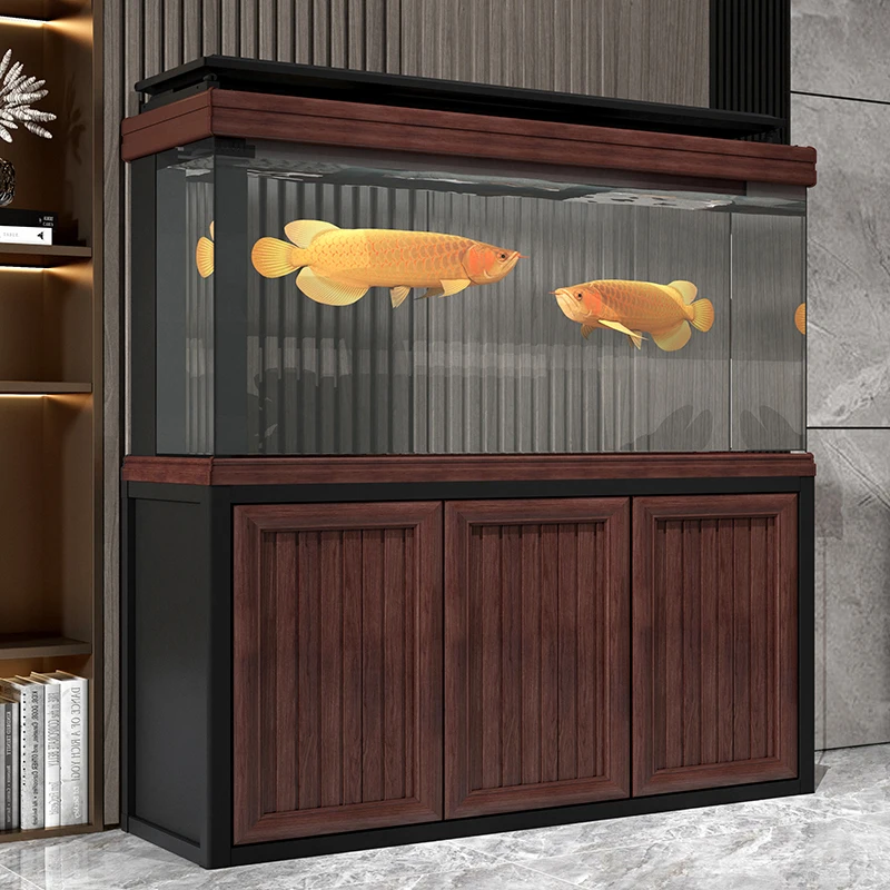 Fish tank large living room feng shui fortune household ultra-white glass free water under