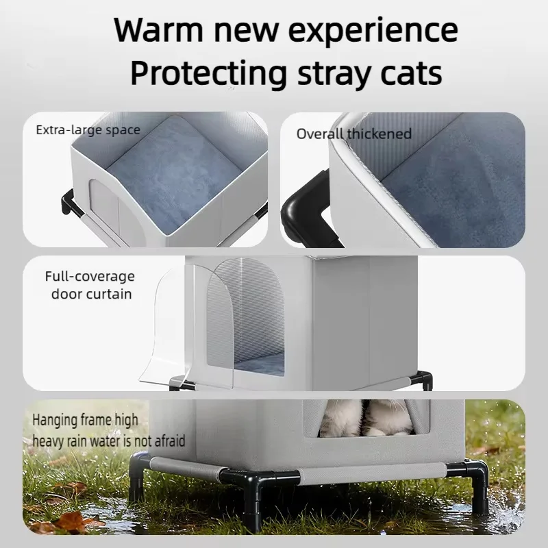 Wasserdichtes Katzenhaus mit Matte, faltbarer Sommer-Kühlunterstand, Haustierhöhle, Outdoor-Schlafbett für kleine Hunde und Welpen – Detail 4
