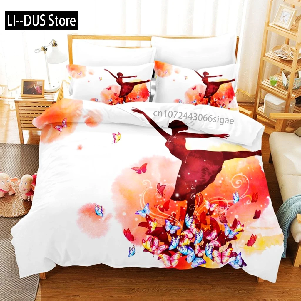

Cartoon Ballet Girl Pink Bedding Set Dancing Girl Princess Duvet Cover Twin Size For Kids Girls Birthday Gifts Bedroom Decor