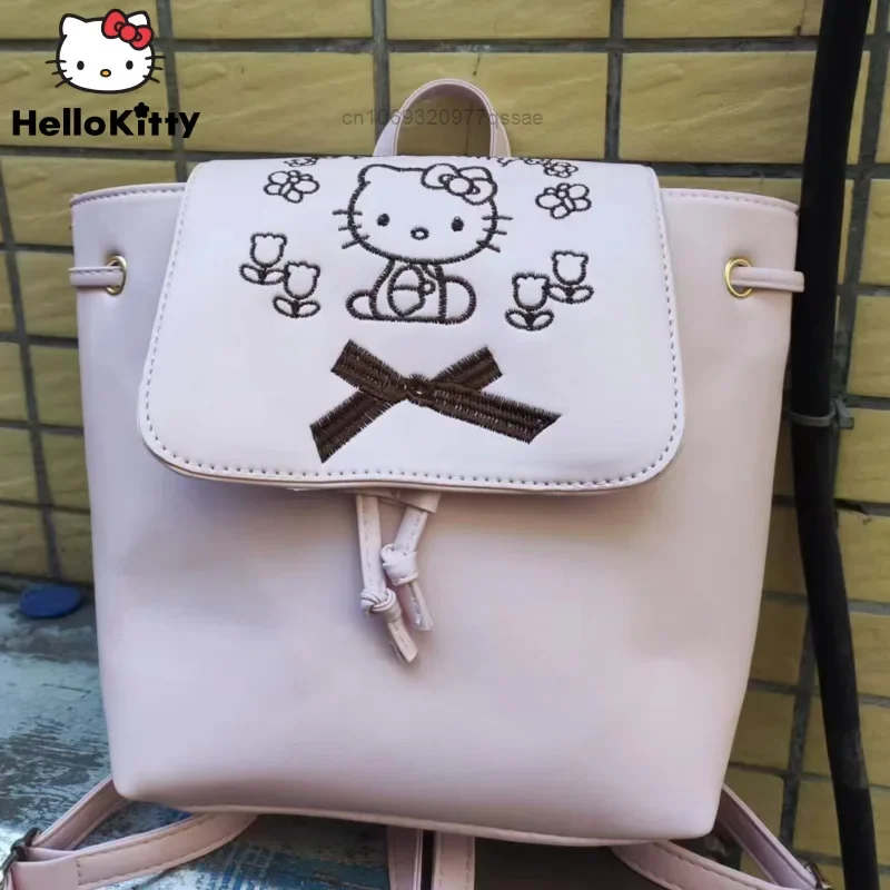 

Sanrio Hello Kitty Mini Embroidered Backpack Women's Autumn Sweet Versatile Style Bags, Y2k Fashion Vintage Zipper Small Bag