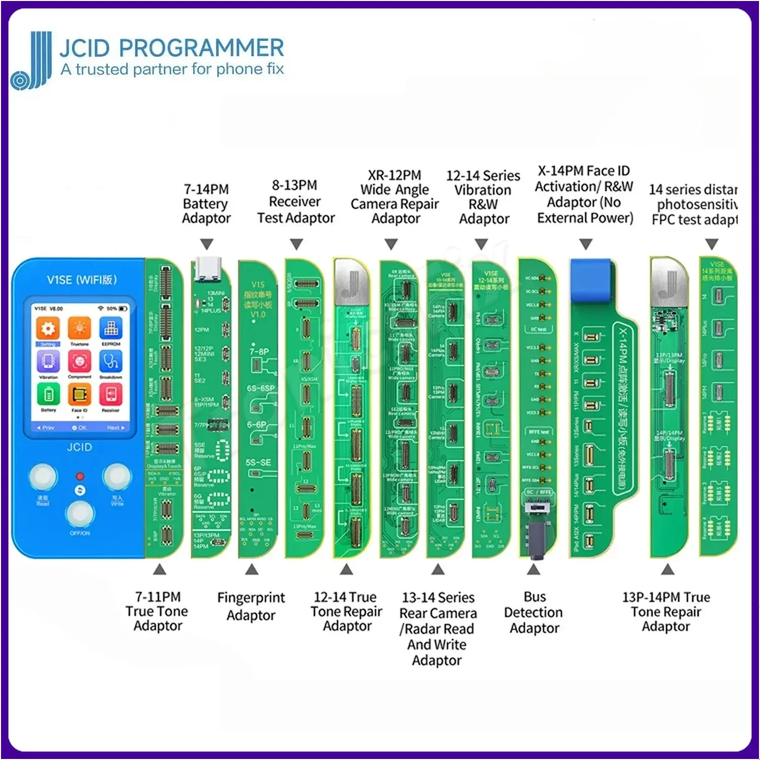 JCID JC V1s V1SE Programmeur Ture Tone Réparation pour Téléphone 7 7P 8 8P X Poly XS XSMAX 11 ProMAX 12 13 14 Batterie Lecteur d'Empreintes Digitales