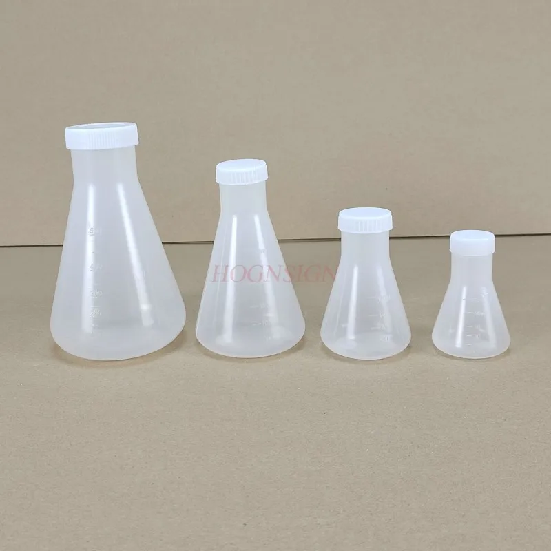 Chemistry Teaching Supplies Plastic Conical Flask Erlenmeyer Flask Conical Flask Wide Mouth Plastic Shake Flask Bottle with Cap