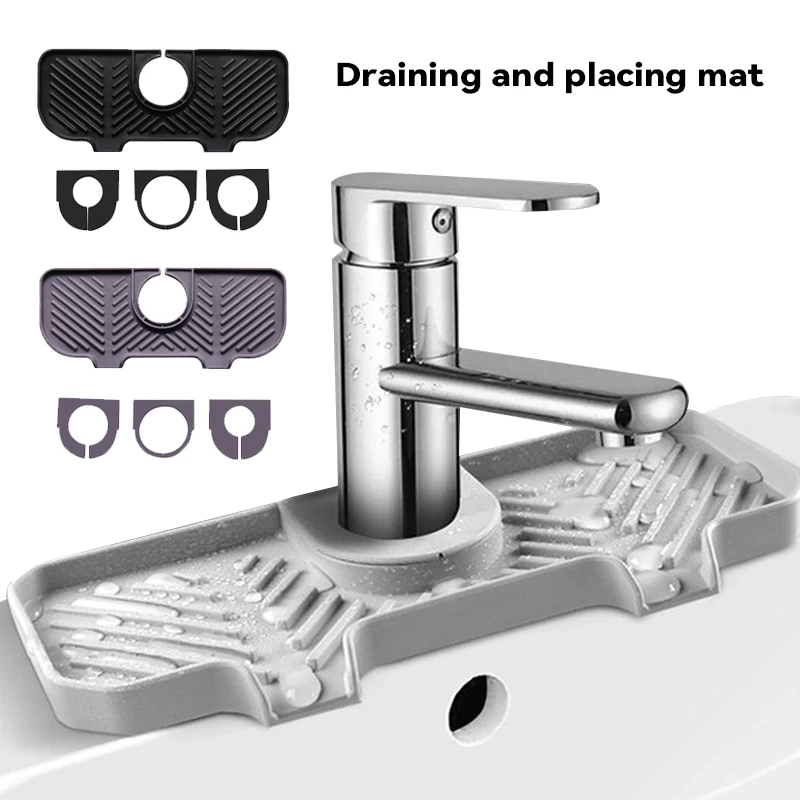 1PC Sink Splash Guard Silicone Water Catcher Mat Behind Faucet Sink Draining Tray With 2 Adjustable Buckle Soft Bar Soap Holder