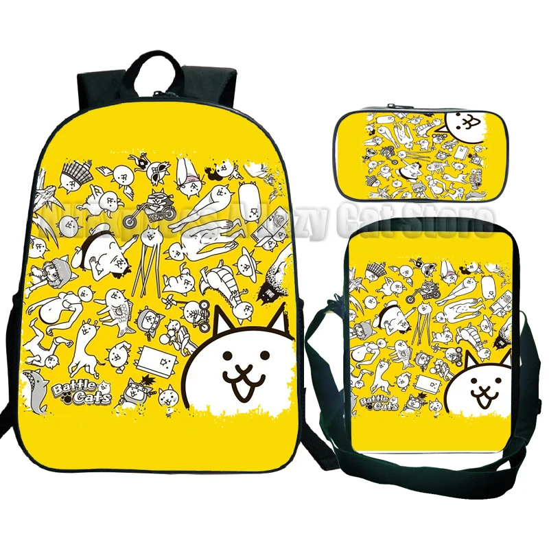 A batalha gato mochila para escola primária estudante, mochila de viagem, Cartoon Bookbag, mochila, mochila infantil, 3pcs