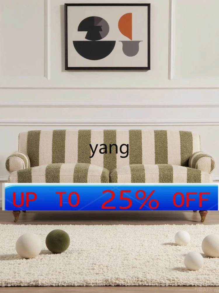 

LTT retro style fabric sofa small apartment living room straight row three striped sofa