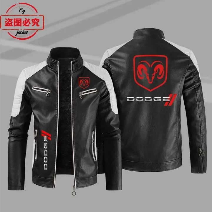 Dodge car logo retro washed pu leather jacket windproof autumn and winter men's racing clothes spring and autumn leather jacket