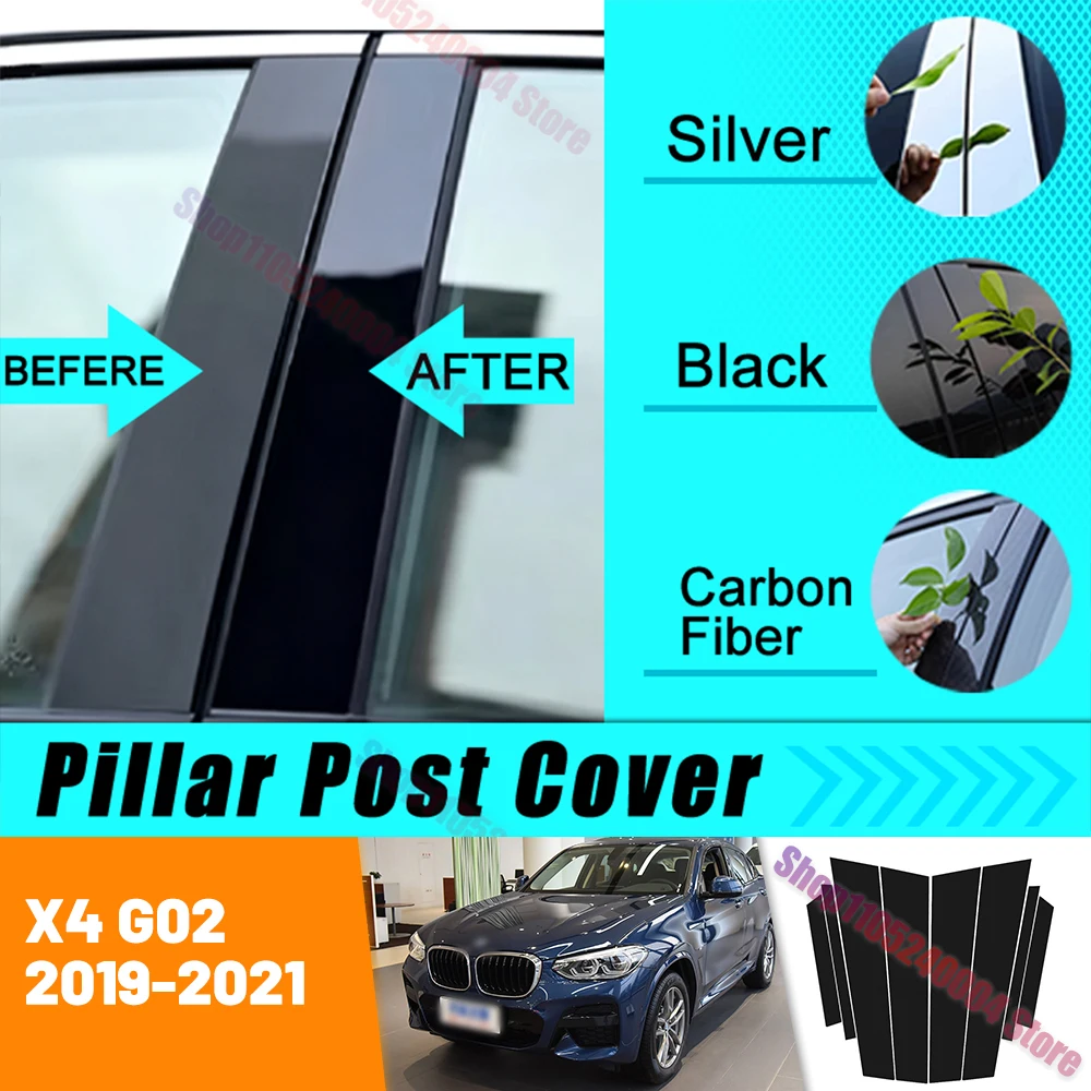For BMW X4 G02 Carbon Fiber Window Door Column Deal B C Pillar Post Cover Trim Sticker 2019-2021 2020