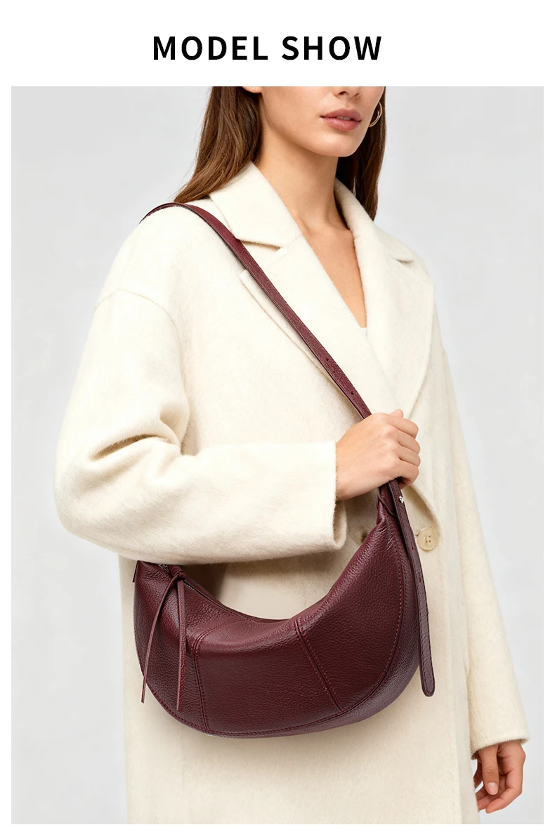 Modische Damenhandtasche aus hochwertigem Rindsleder, große Kapazität, neuer Stil, Horn-Tasche, Schulter-, Unterarm- und Crossbody-Dumpling-Tasche – Detail 1
