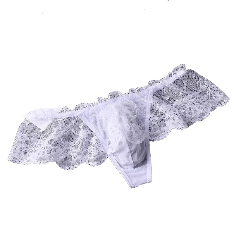 

2pcs per pack Man's Sexy Lace Hem Low Waist Half Sheer Panties Briefs Live Show Dance Costumes Private FKK Party