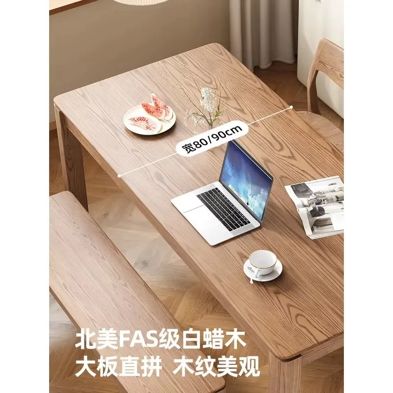 All solid wood dining table and chair combination, simple log wind to the living room, large long table, ash wood workbench