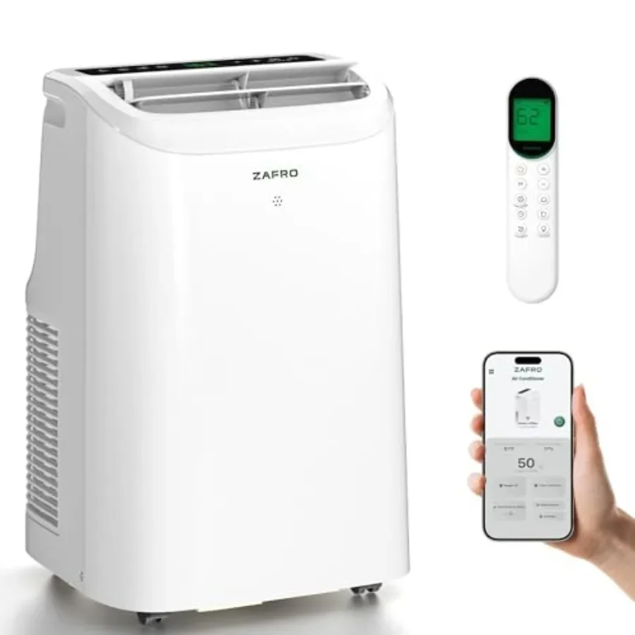 Portable air conditioner for living room and bedroom, stainless steel housing, white color, 12000 BTU cooling capacity with dra