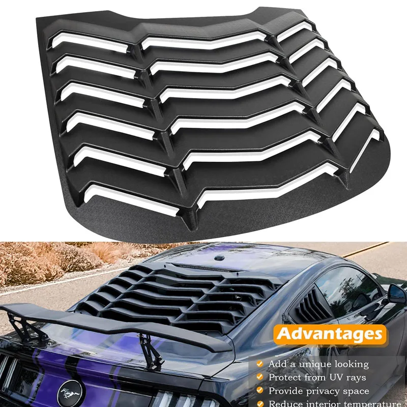 

ear Window Louver for Ford Mustang 2015 - 2023 Windshield Scoop Sun Shade Cover Vent GT Lambo Style Custom Fit All Weather ABS