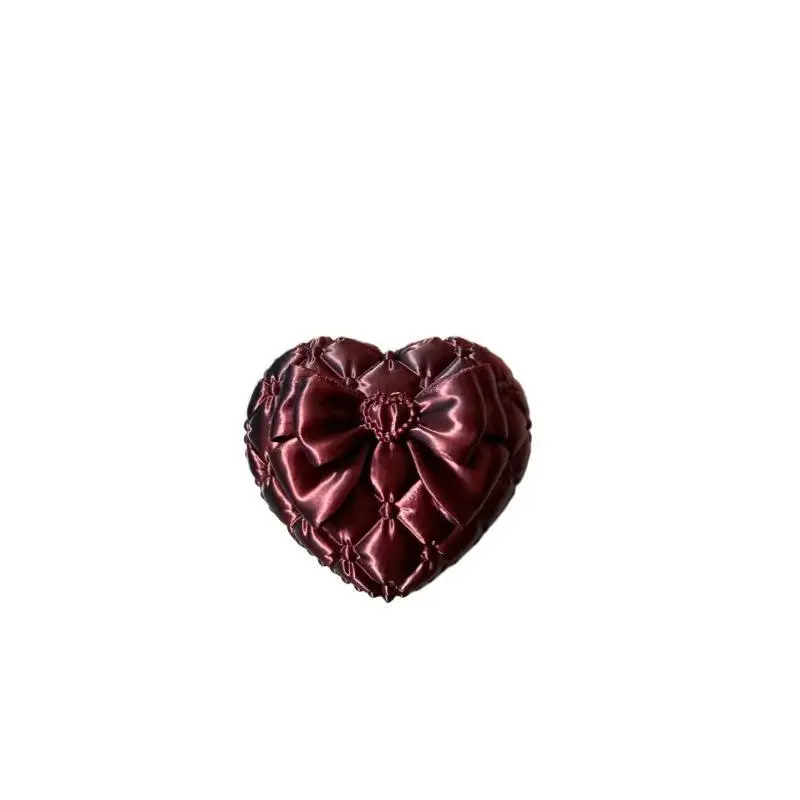 1 Stück Mini-Schmuckbox in Herzform aus Seide mit Schleife, tragbarer Aufbewahrungskoffer für Schmuck auf Reisen und Geschäftsreisen. – Detail 6