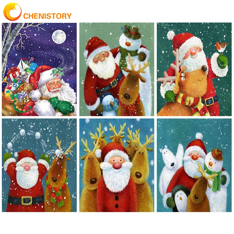 

CHENISTORY 60X75cm Paint By Numbers Christmas Deer DIY Oil Painting By Numbers On Canvas Animals Frameless Digital Painting Gift