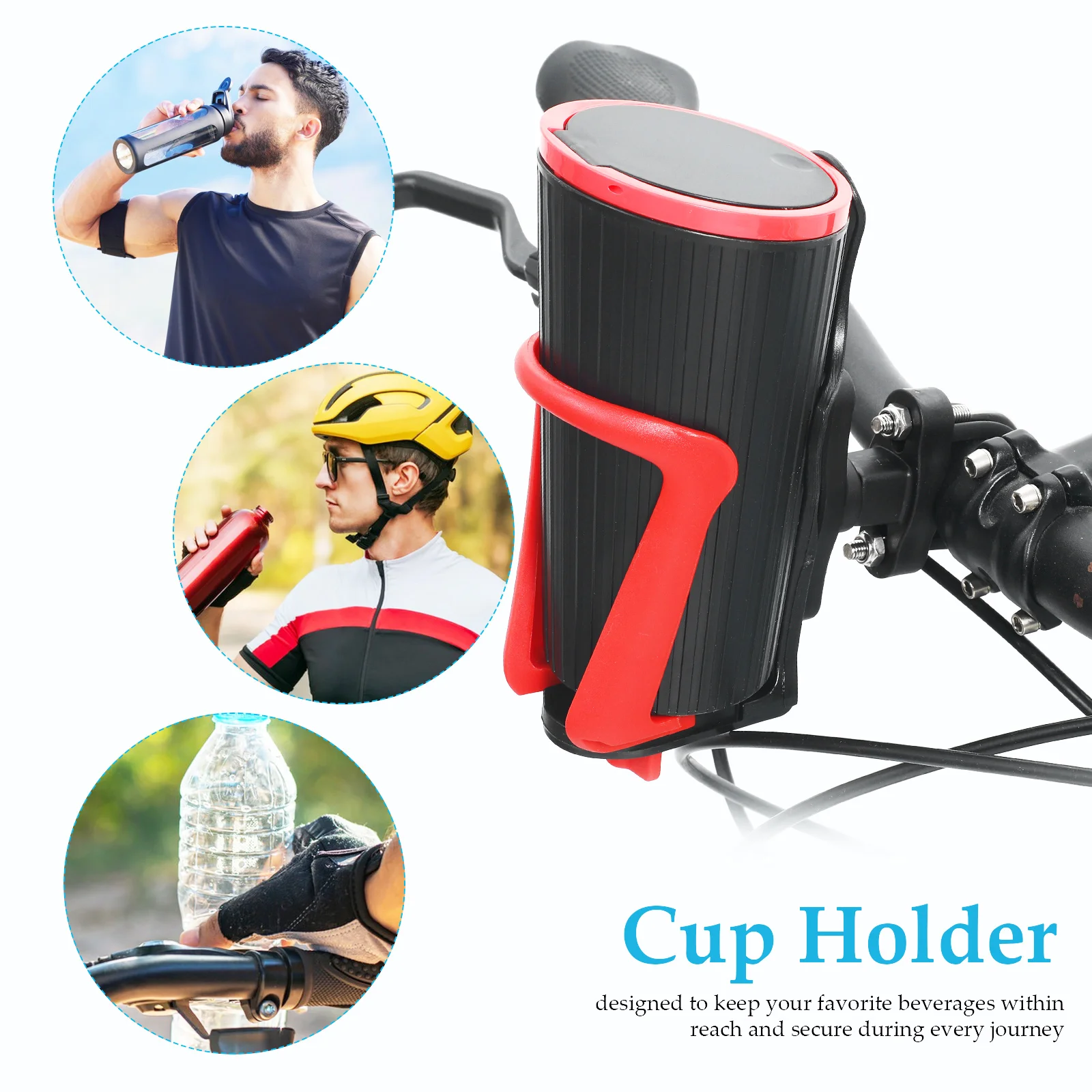 

Motorcycle Bicycle Water Cup Holder -U Type Red PU Adjustable Stable Universal Bottle Cage Mount