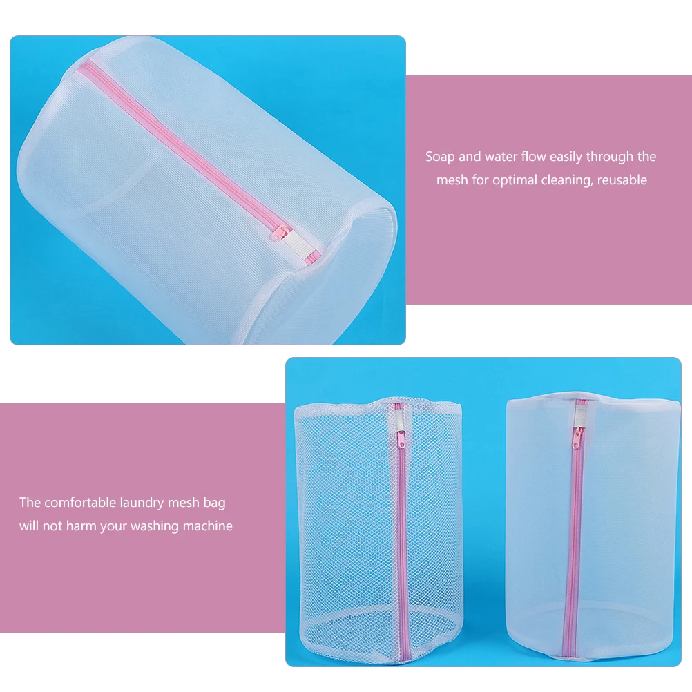 

3 Pcs Laundry Bag Bra Wash Pink Polyester Mesh Cylindrical Machine Bag Protect Garments Reduce Bleeding Prevent Deformation