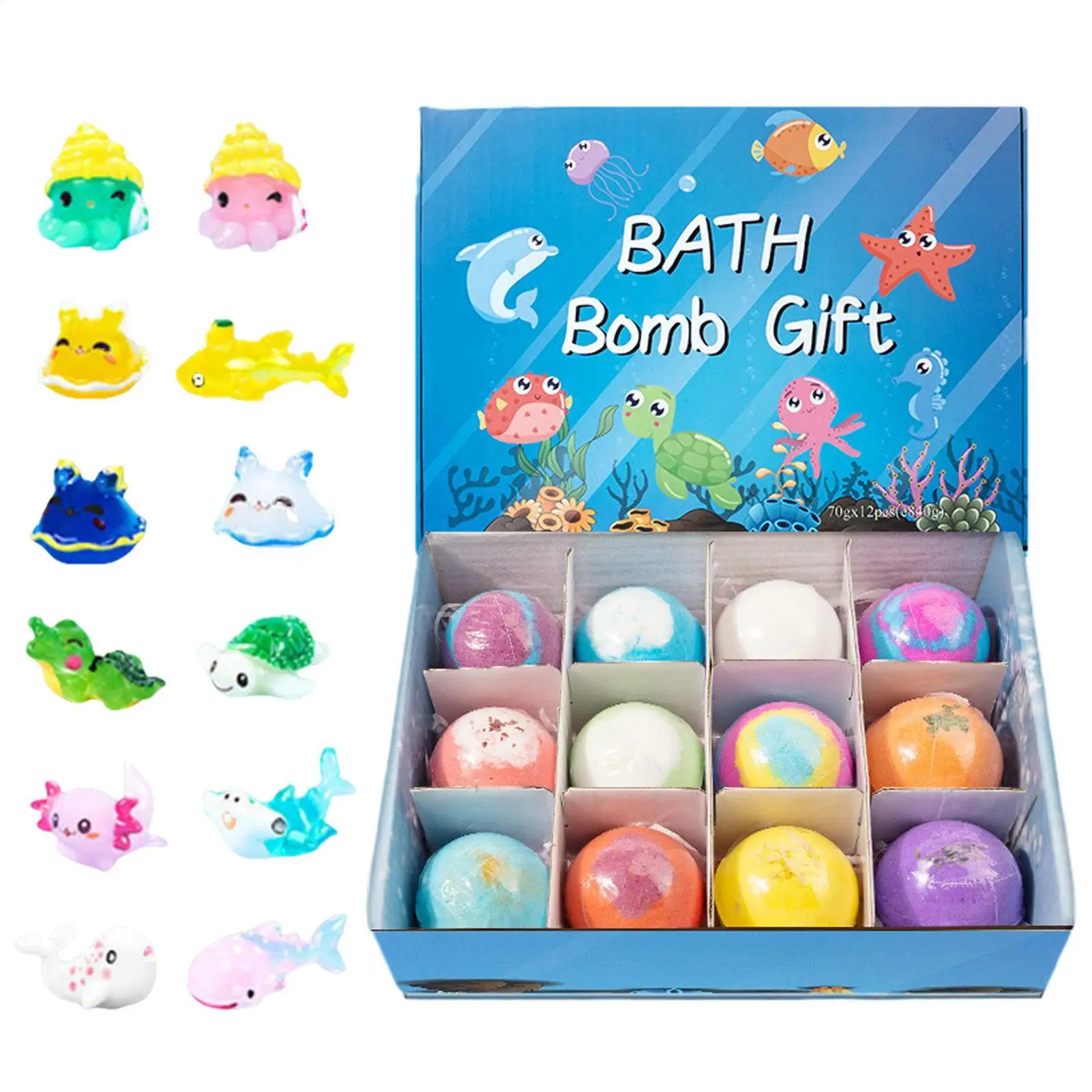 

12 шт. солевых шариков для ванны в форме животных, креативные солевые шарики для ванны с морской тематикой, игрушки-сюрпризы, солевые шарики ручной работы для СПА-процедур, для детей