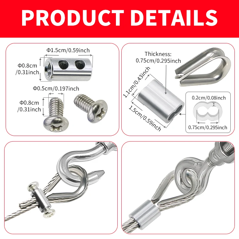 10/20M 304 Stainless Steel Cable Suspension Kit with 3mm PVC Coated Cable and Double Hole Rope Clamp for Balcony Safety Rope
