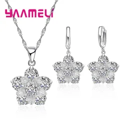 Silver 925 Statement Necklace Earring Jewelry Set For Anniversary Accessory Women Cubic Zircon Bridal Wedding