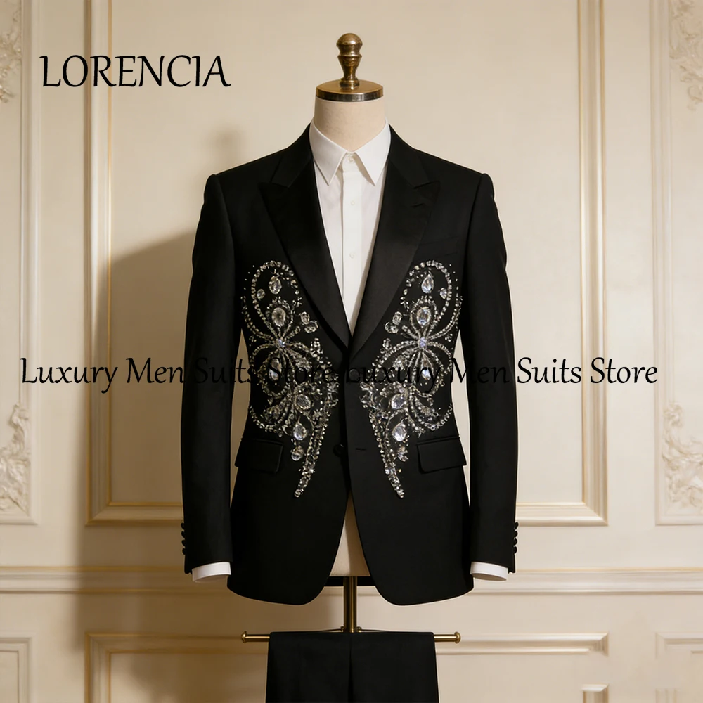 

Elegant Rhinestone Male Suits 2 Pieces Single Breasted Evening Party Tuxedo Set Customized Blazer Pants terno smoking masculino