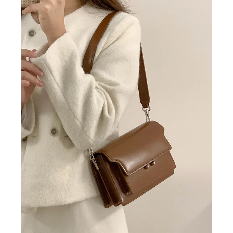 ZR DIARY Underarm Bag Women Split Leather New Contrasting Color Single Shoulder Crossbody Bag Small Square Accordion Bag W11036